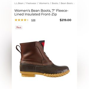 Women's Bean Boots, 7" Fleece-Lined Insulated Front-Zip